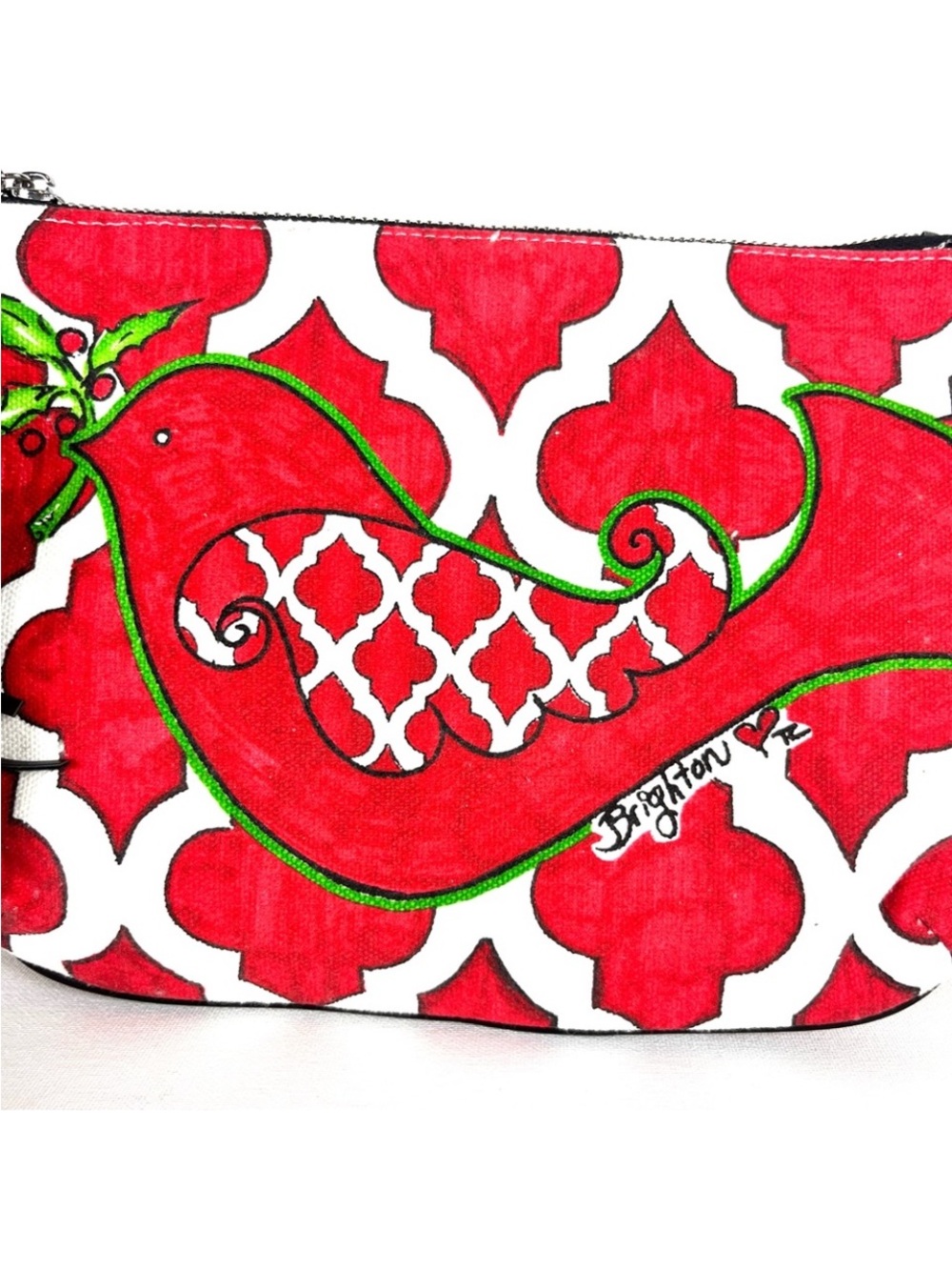 Brighton Red Patterned Crossbody Bag with Black Strap-EUC - Picture 4 of 6